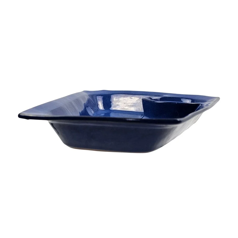 Studio Pottery Cobalt Blue Asymmetrical Chip and Dip Platter Artist Signed AG